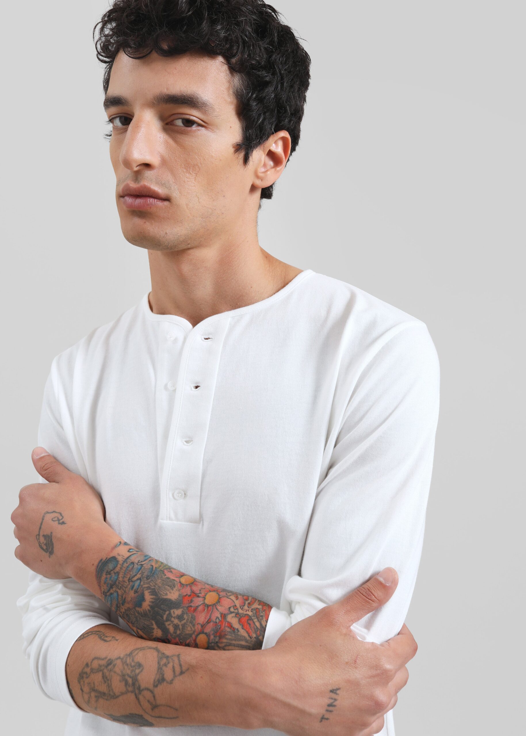 Bourke Soft Cotton Henley T-Shirt - White - Image 3