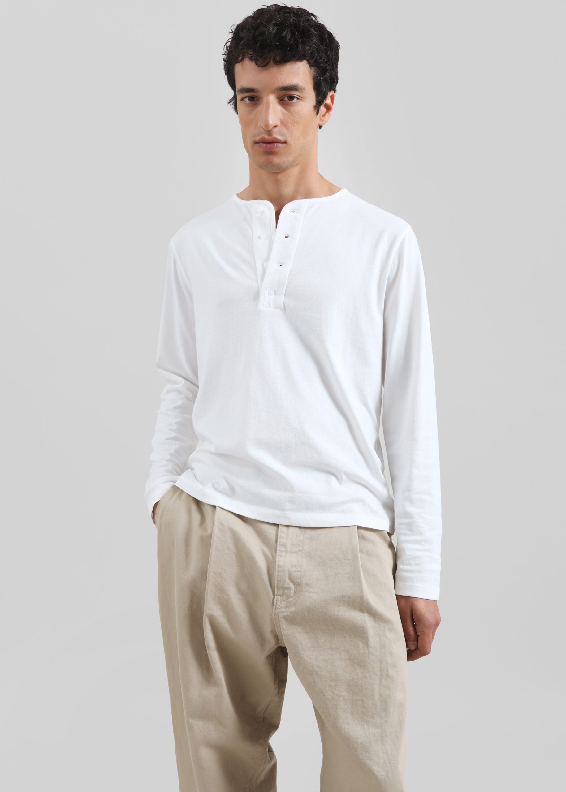 Bourke Soft Cotton Henley T-Shirt - White - Image 2