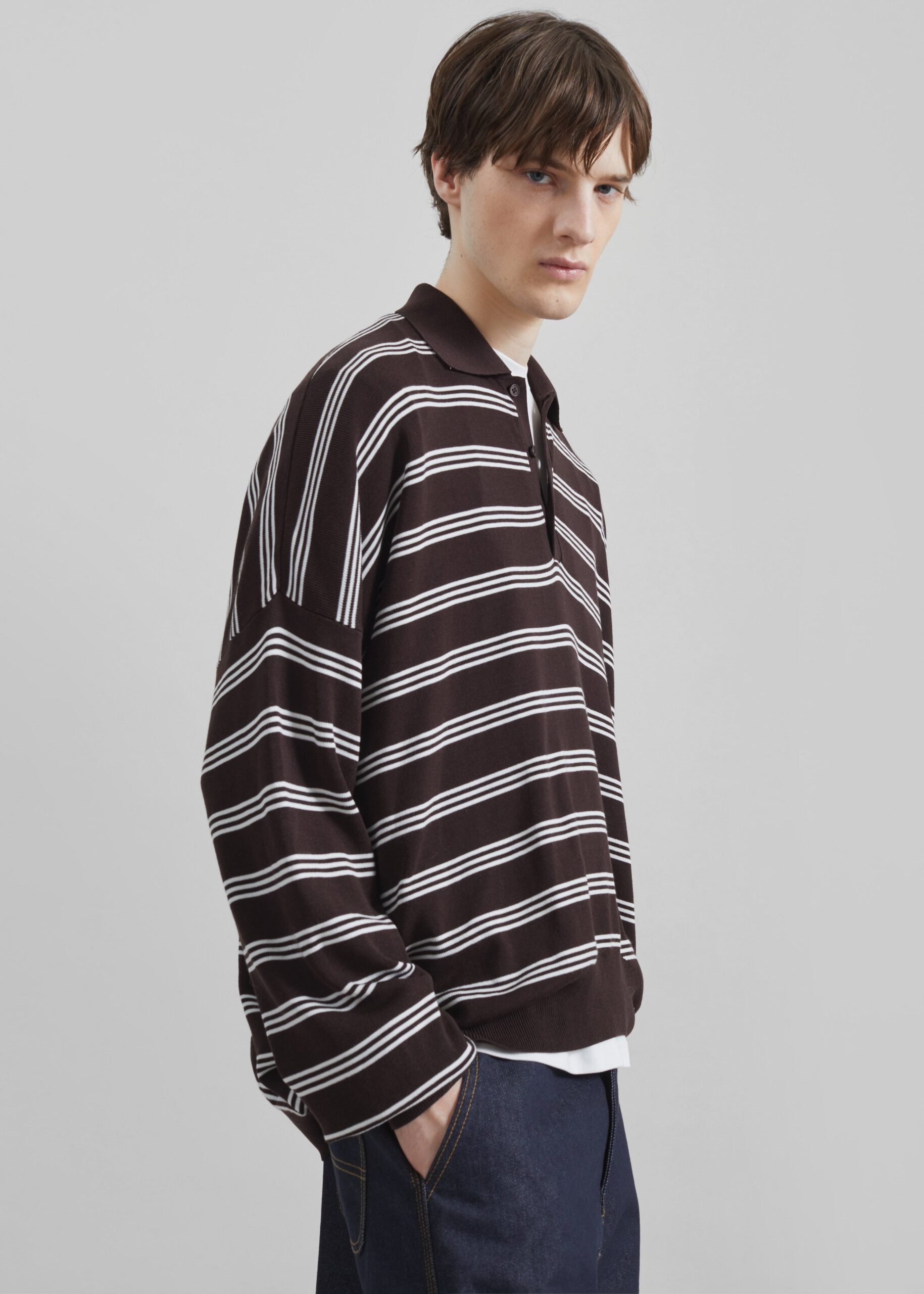 Meriel Polo Sweater - Brown/White Stripe - Image 5