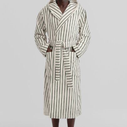 Tekla Hooded Bathrobe - Racing Green Stripes