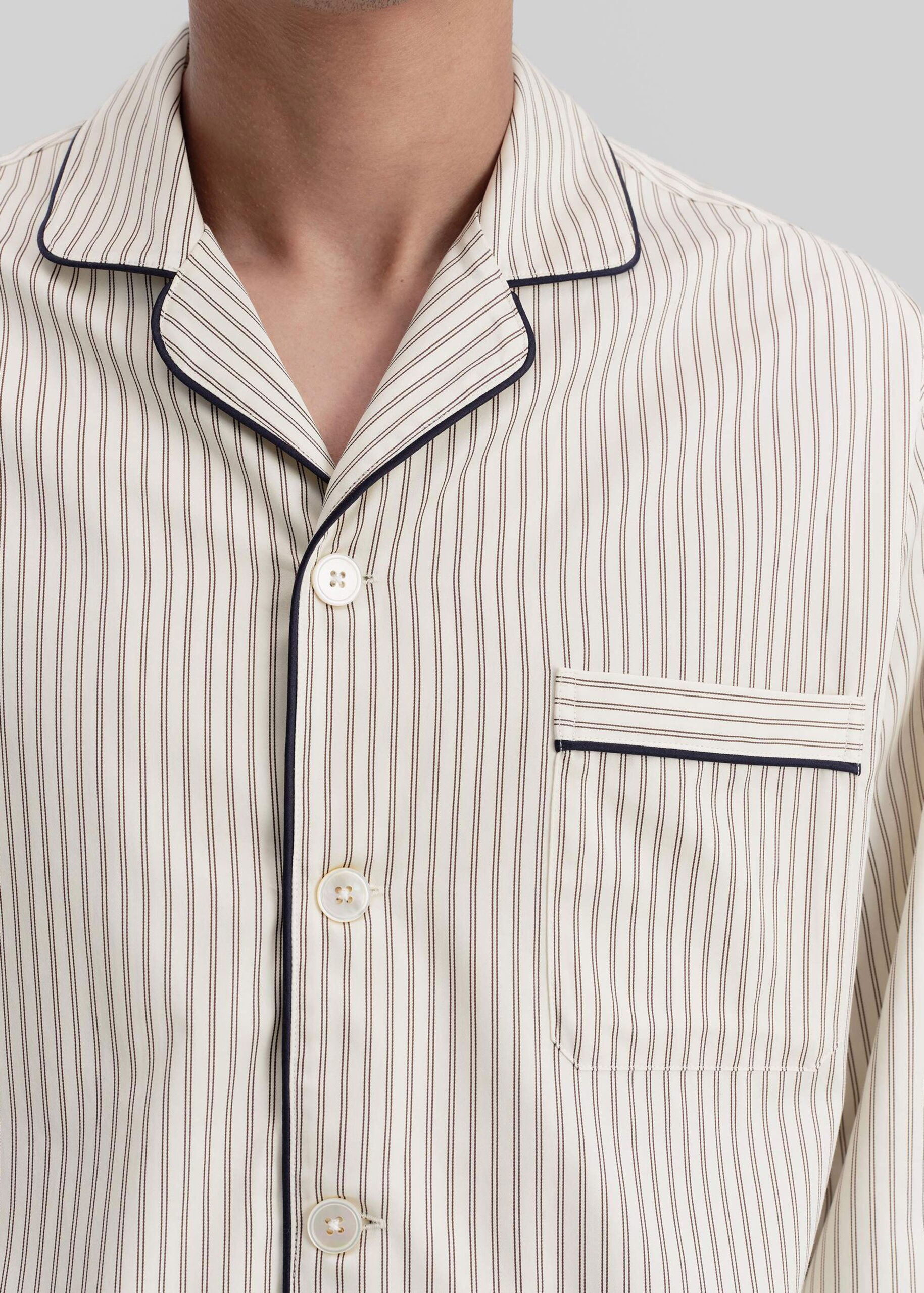Tekla Sateen Pyjama Shirt - Brown Pinstripe - Image 7