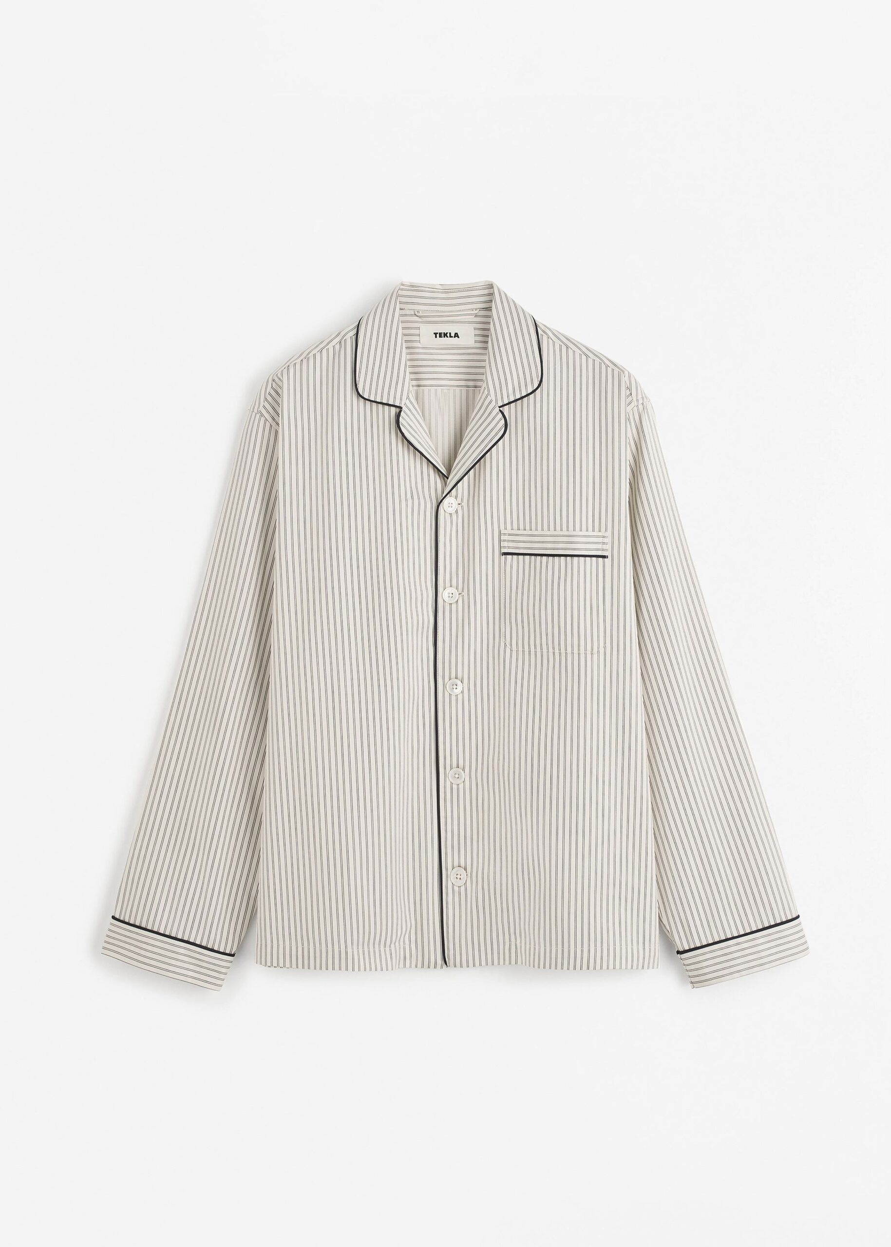 Tekla Sateen Pyjama Shirt - Brown Pinstripe - Image 9