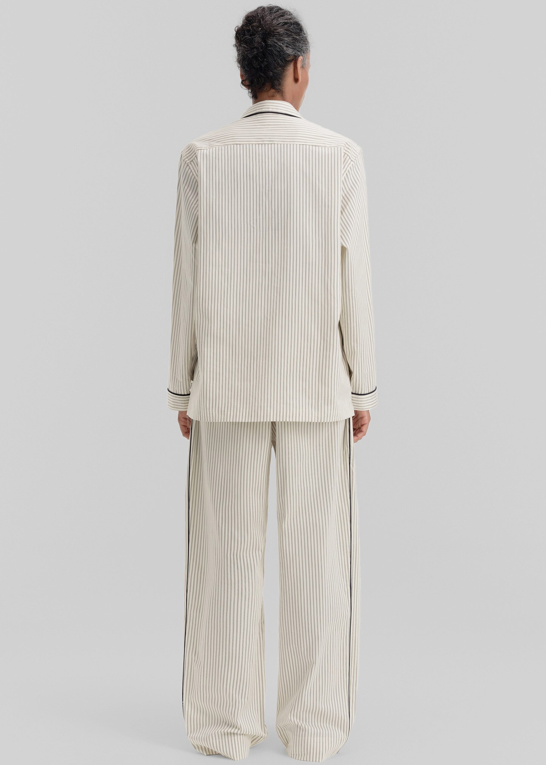 Tekla Sateen Pyjama Shirt - Brown Pinstripe - Image 5
