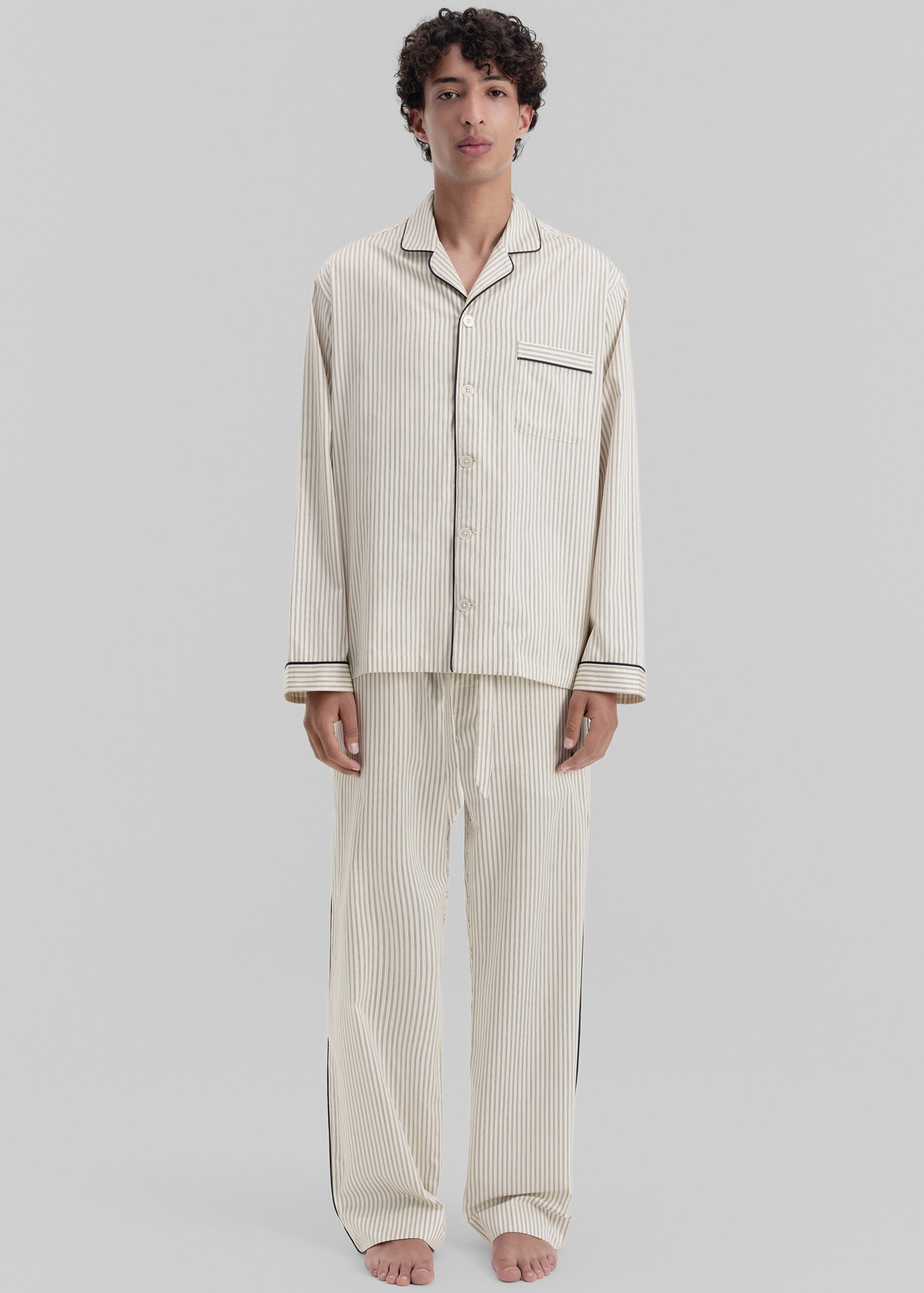 Tekla Sateen Pyjama Shirt - Brown Pinstripe - Image 6